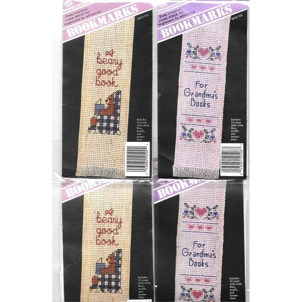 Lot of 4 Cross‎ Stitch Bookmark Kits Grandmas' Book Bear Good Book Banar Design